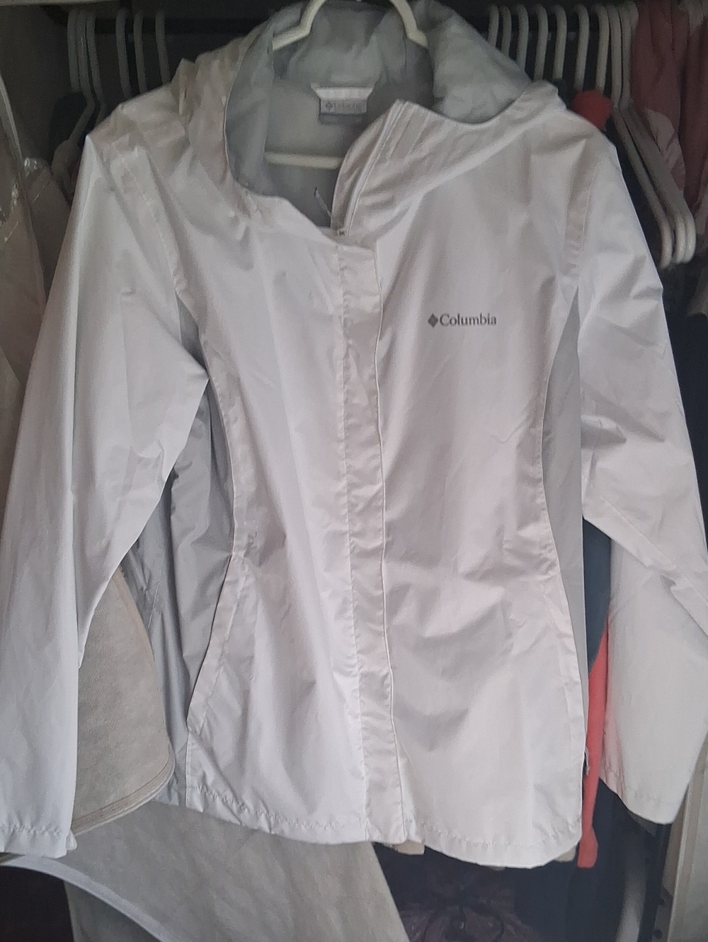Columbia Women's Light Silver Hooded Rain Shell